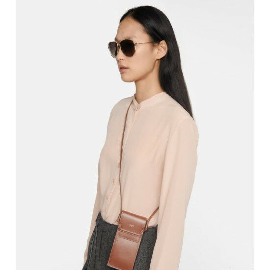 Accessories * | Celine Eyewear Aviator Sunglasses With Leather Pouch