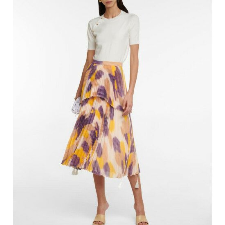 Clothing * | Altuzarra Aetna Printed Pleated Midi Skirt