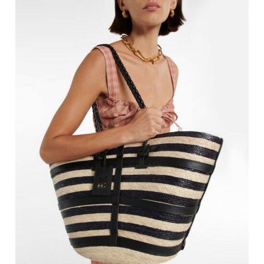 Bags * | Altuzarra Leather-Trimmed Striped Raffia Tote