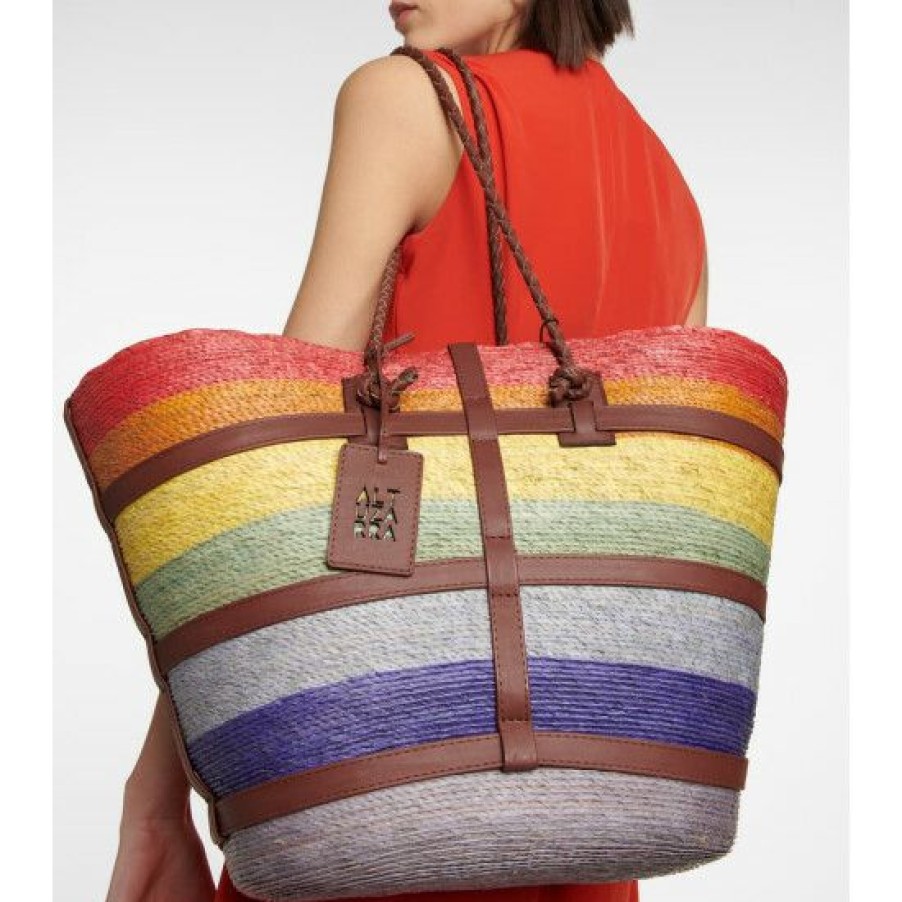 Bags * | Altuzarra Watermill Large Striped Raffia Tote Bag